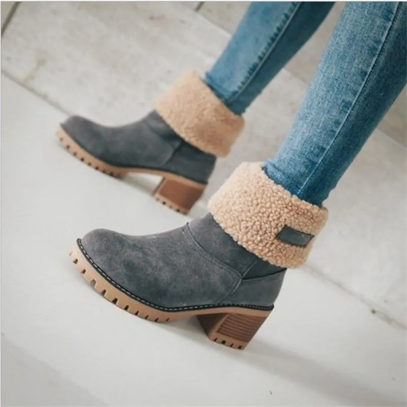 Warm Square Heels Ankle Snow Boots For Women