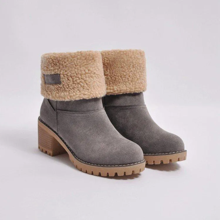 Warm Square Heels Ankle Snow Boots For Women