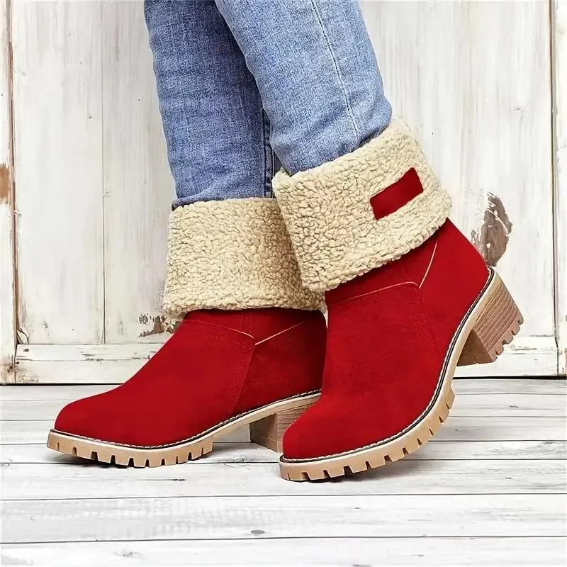 Warm Square Heels Ankle Snow Boots For Women