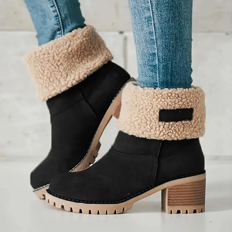 Warm Square Heels Ankle Snow Boots For Women