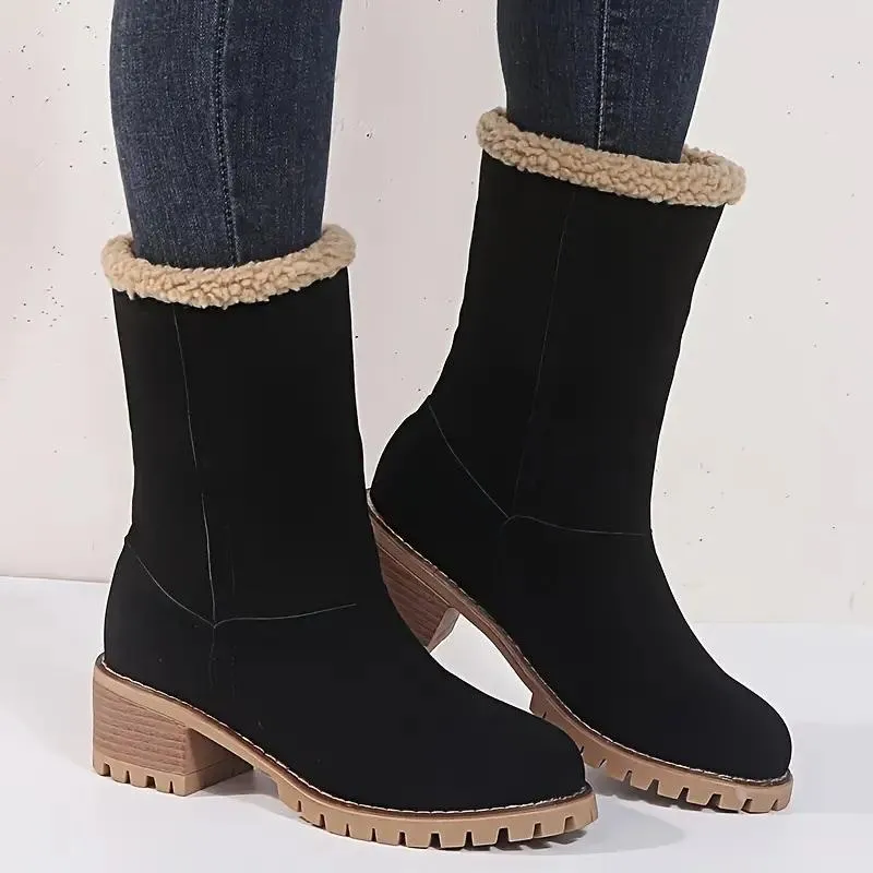 Warm Square Heels Ankle Snow Boots For Women