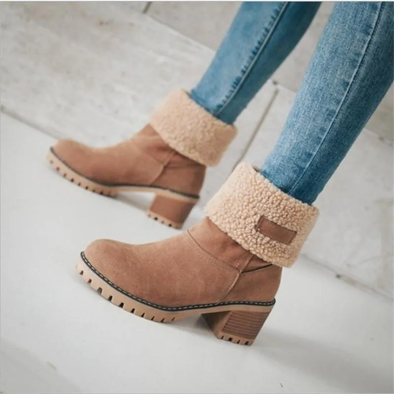 Warm Square Heels Ankle Snow Boots For Women