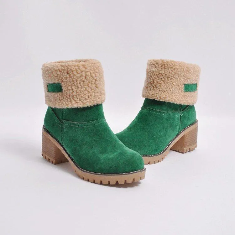 Warm Square Heels Ankle Snow Boots For Women