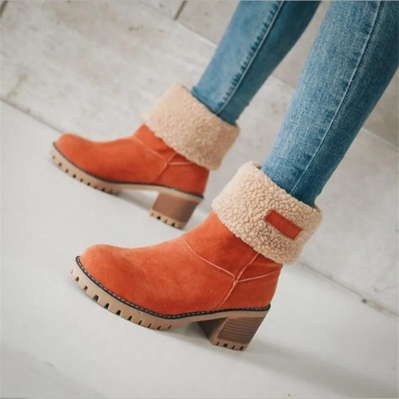Warm Square Heels Ankle Snow Boots For Women
