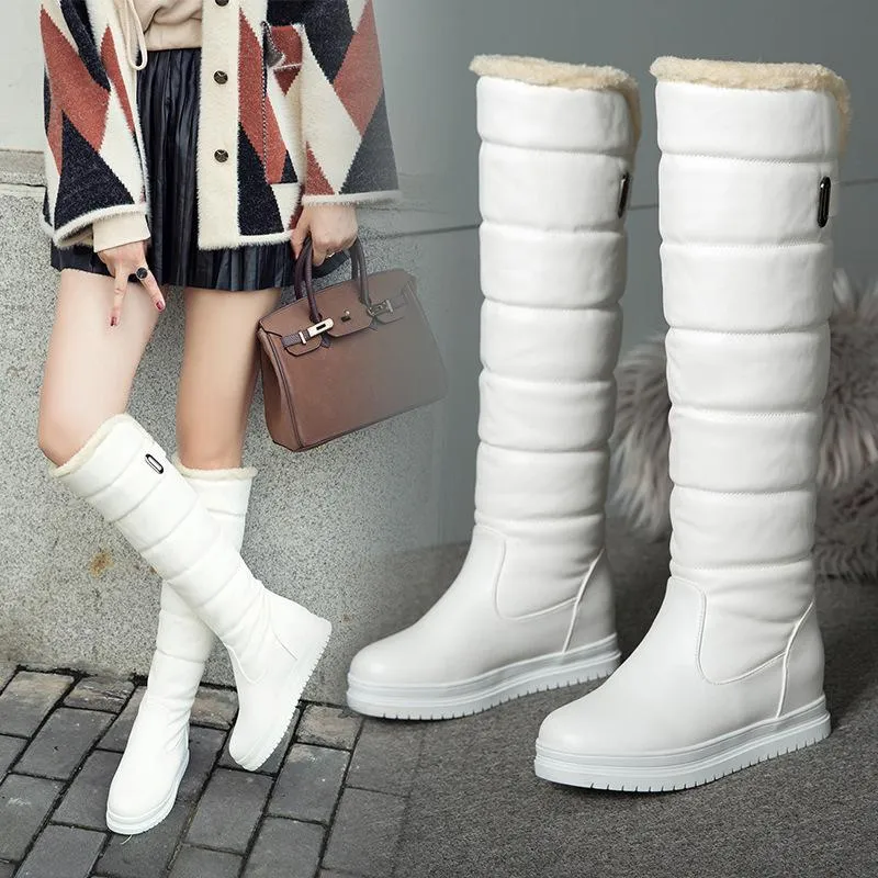 Winter thick faux fur lining knee high platform snow boots