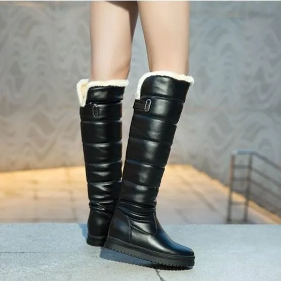 Winter thick faux fur lining knee high platform snow boots