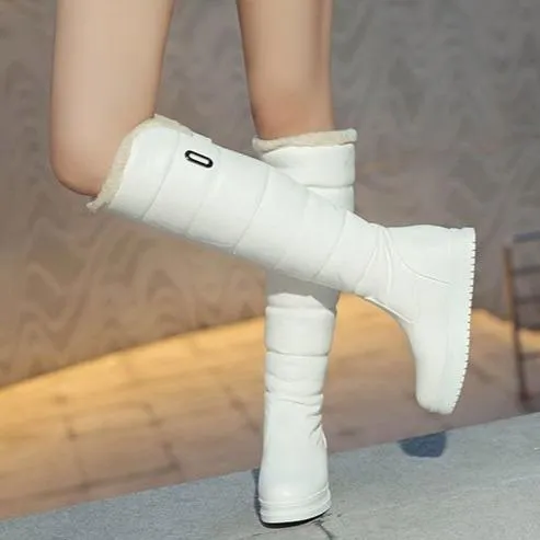 Winter thick faux fur lining knee high platform snow boots