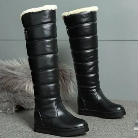 Winter thick faux fur lining knee high platform snow boots