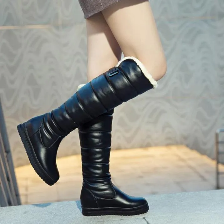 Winter thick faux fur lining knee high platform snow boots