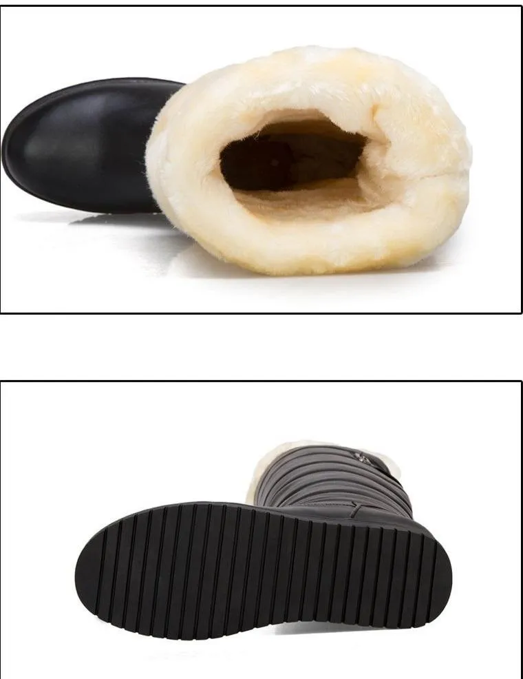 Winter thick faux fur lining knee high platform snow boots