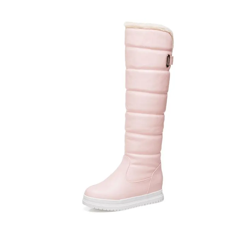 Winter thick faux fur lining knee high platform snow boots