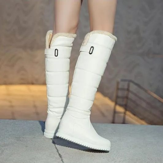 Winter thick faux fur lining knee high platform snow boots