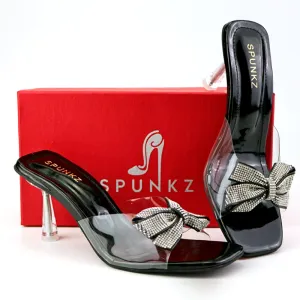 Women Sandals Mesh Bow Clear Thin Heels Transparent Shoes